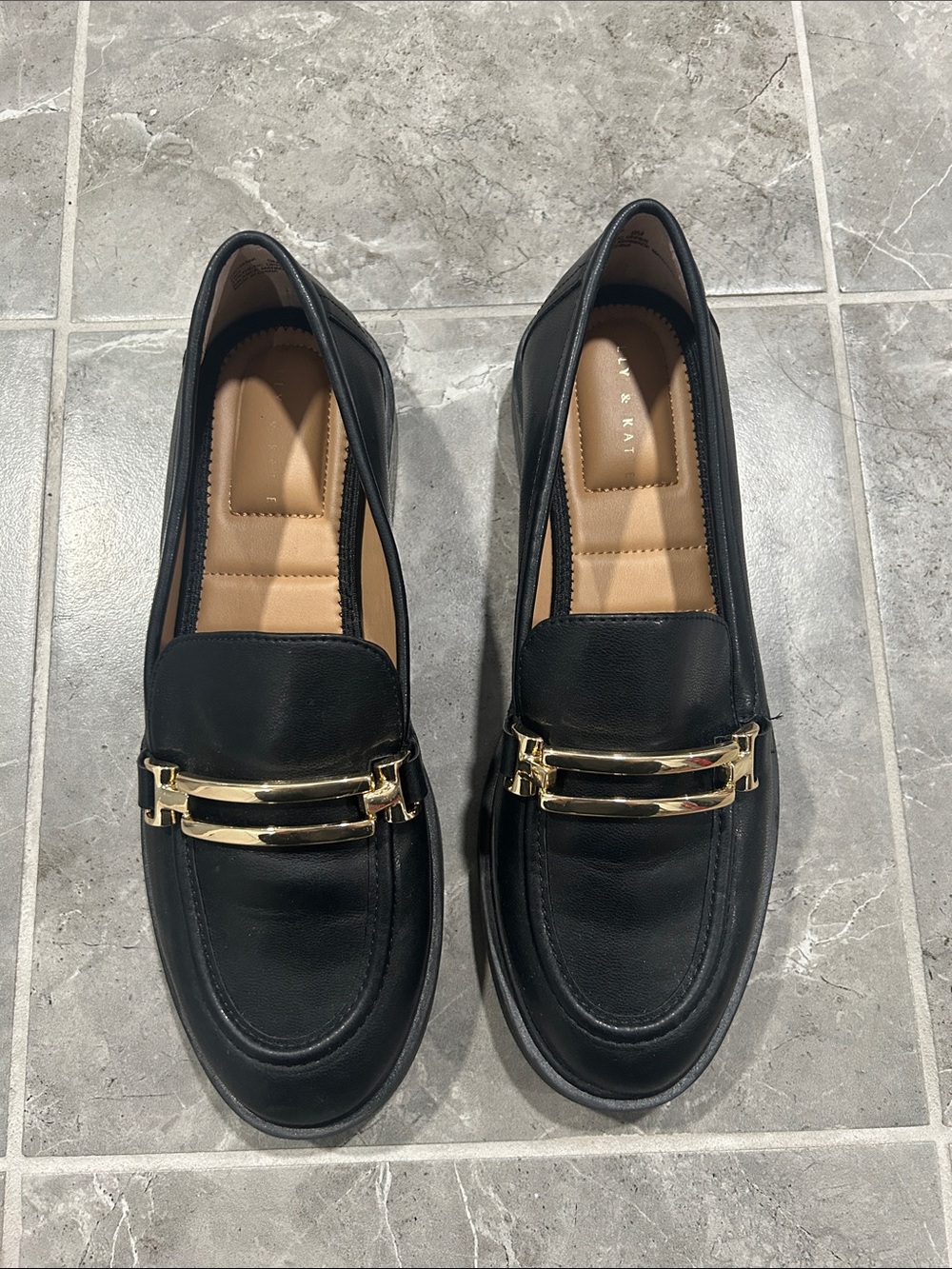 Kelly & Katie Black Loafers with Gold Accent